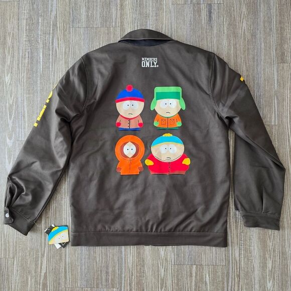 Members Only X South Park Limited Edition Jacket Dark Green Full Zip Collared M - Picture 2 of 10